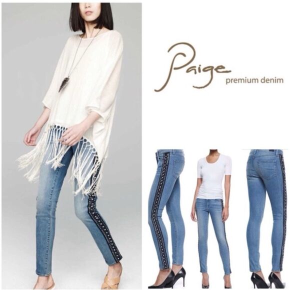 PAIGE Verdugo Embellished Mid-rise Skinny Ankle Jeans - Picture 2 of 16